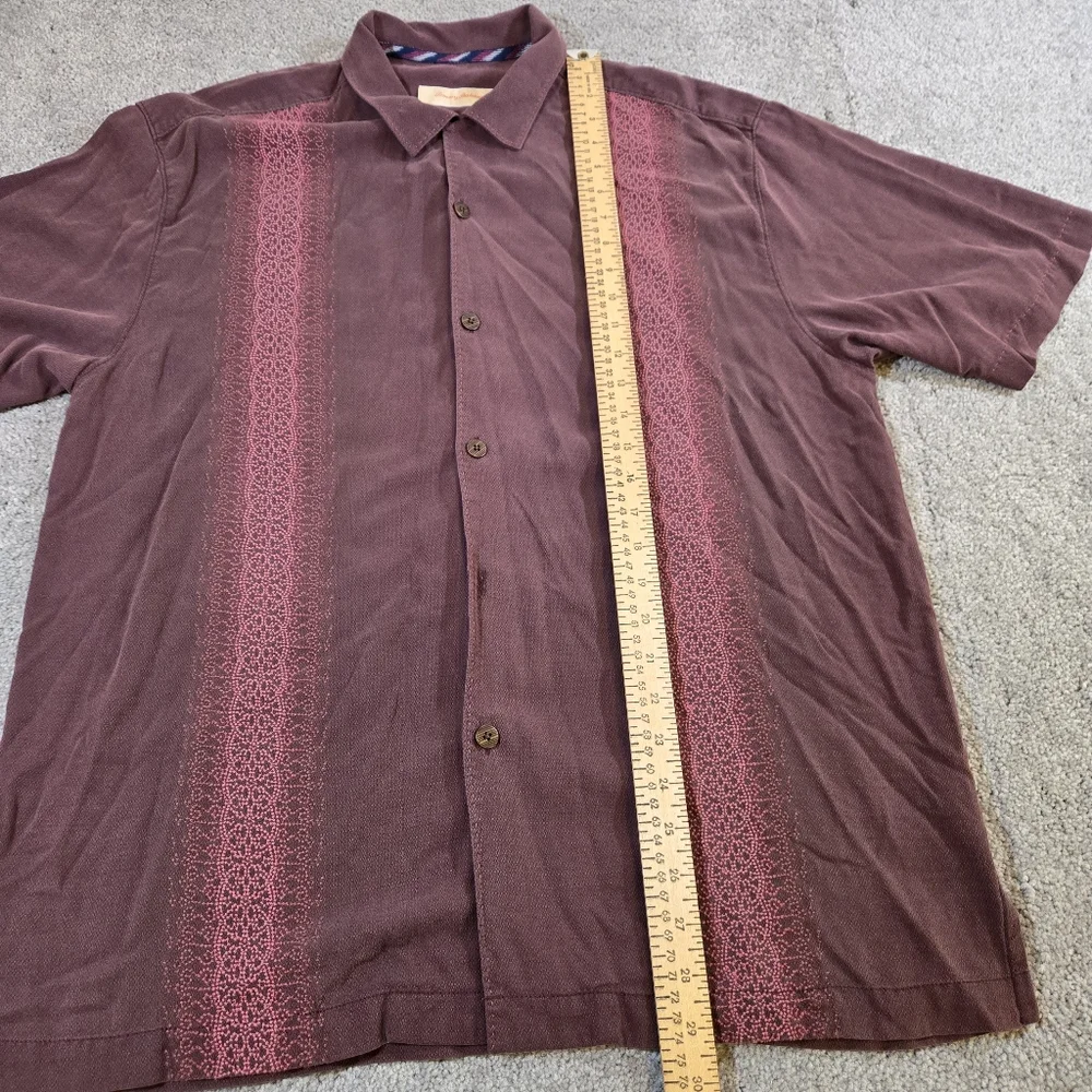 Tommy‎ Bahama Men's Silk Casual Wine Red Striped Shirt Sleeve Shirt Size Large